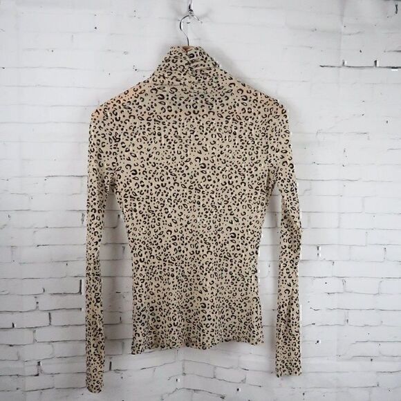 FATE GOLD TAN BROWN LEOPARD PRINT TURTLE NECK LONG SLEEVE STRETCHY SHEER TOP - Picture 10 of 10